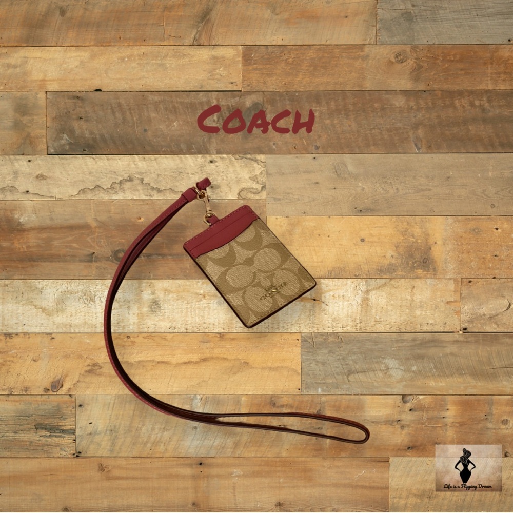 Coach Pink and Tan Lanyard and ID Case #1723